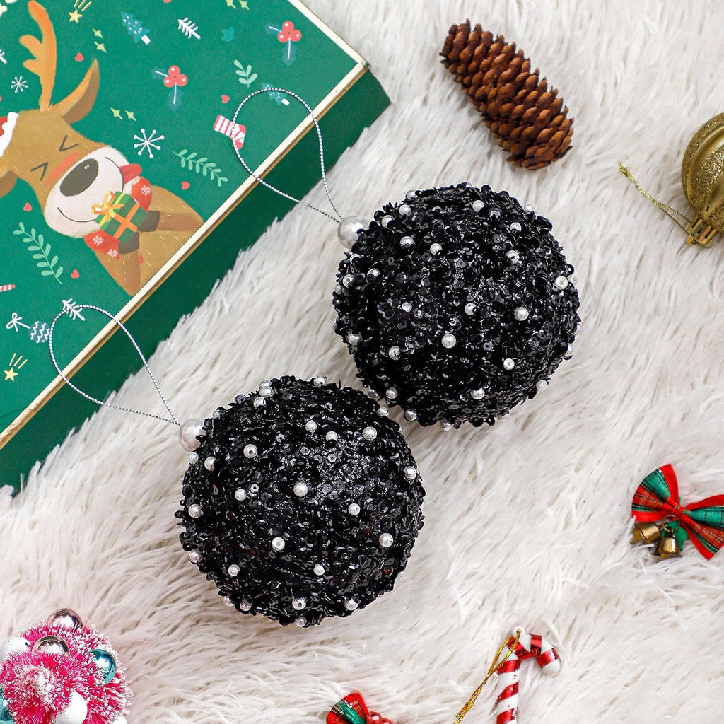 4.25" Christmas Ball Ornaments, 4pc Set Shatterproof Christmas Decorations Tree Balls for Xmas Trees Wedding Party Decoration (Black)…