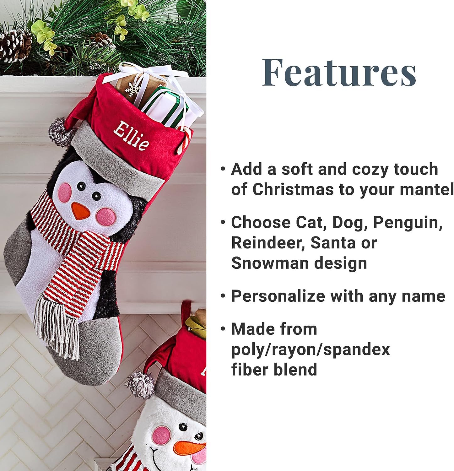 Let's Make Memories Personalized Christmas Stocking - Stockings for Family - Embroidered Name - Custom Christmas Decor - 8”x19” - Plush Friends - Dog