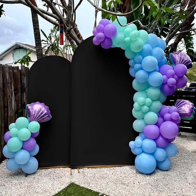 Wedding Arch Cover 6FT 7.2FT Arch Backdrop Cover Fitted Spandex Covers Set of 2 Round Top Chiara Arches Backdrop Stand Covers for Party Birthday Decoration（Black