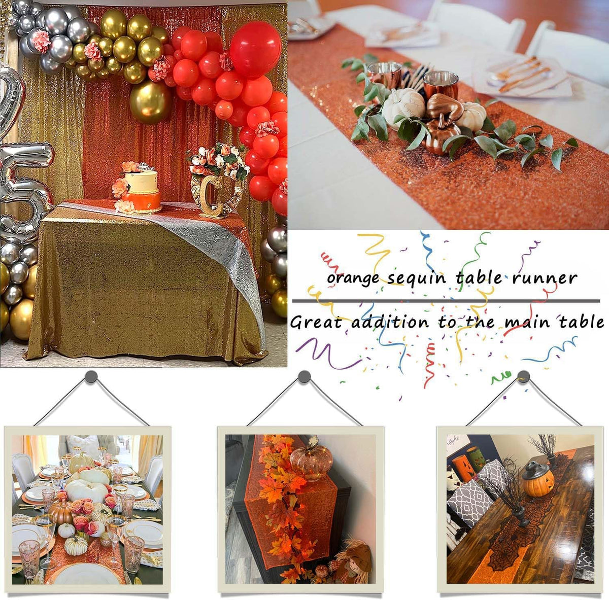 6 Pack Orange Sequin Table Runner 12 x 108 Inch