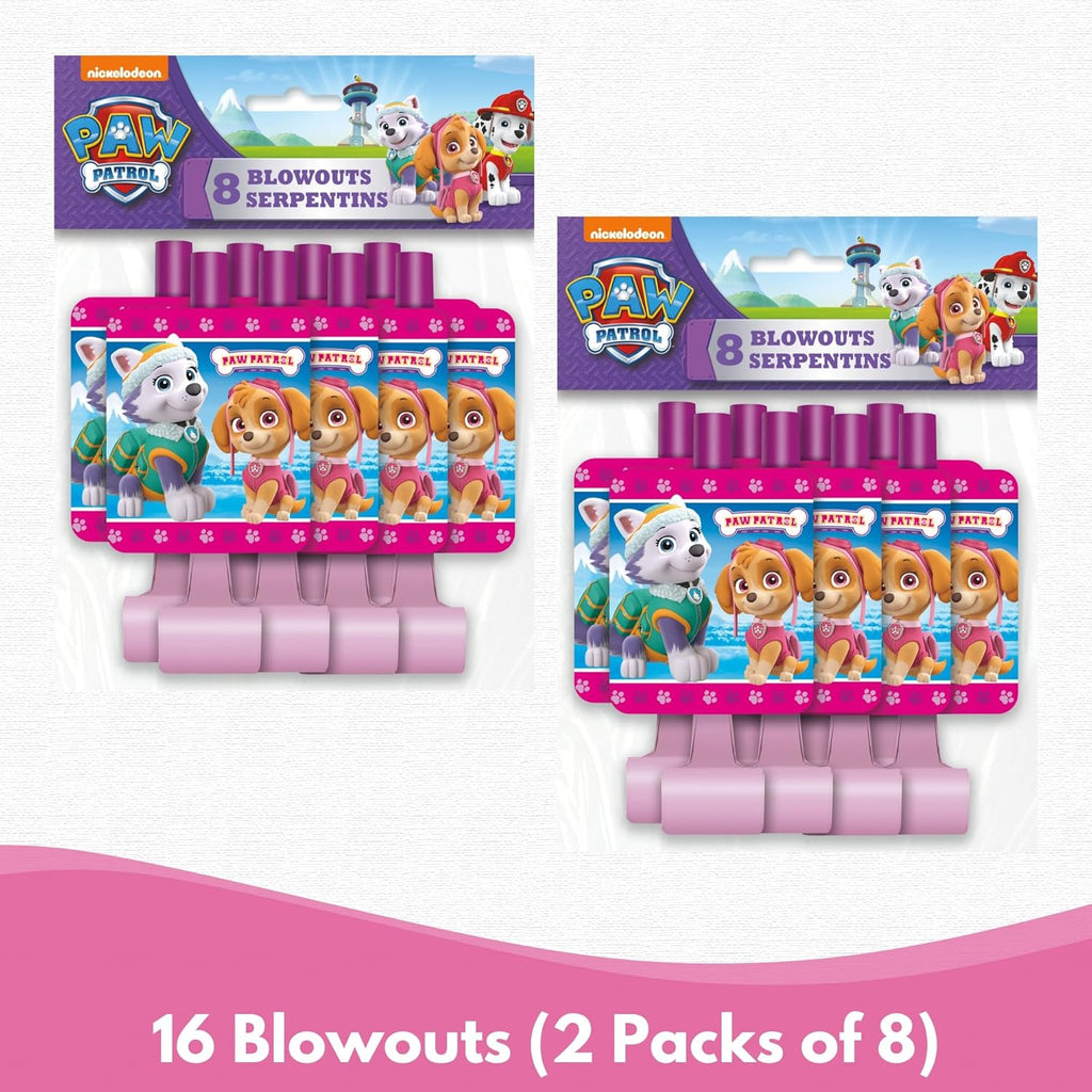 Unique Skye Paw Patrol Party Favors for 16 - Skye Paw Patrol Birthday Decorations - Bundle with Goodie Bags, Blowouts, Tattoos, Stickers, Checklist - Pink Party Favors