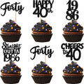 30PCS Black 40th Birthday Cupcake Toppers Glitter Forty Happy 40th Straight Outta 1986 Cupcake Picks for Cheers to 40 Years 40th Birthday Wedding Anniversary Party Decorations Supplies