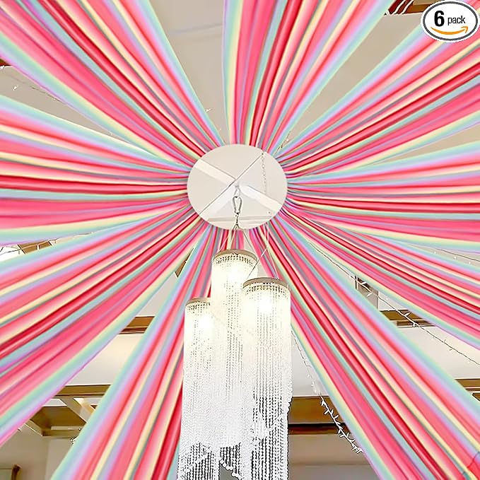 DUOBAO Rainbow Chiffon Ceiling Drapes 59''x20FT 6 Panels Sheer Arch Draping Fabric for Event Party Supplie, Baby Shower Photo Booth Background Supplies, Colorful Backdrop
