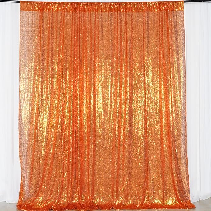 Poise3EHome 6FT x 8FT Orange Sequin Photography Backdrop Curtain for Halloween Party Decoration