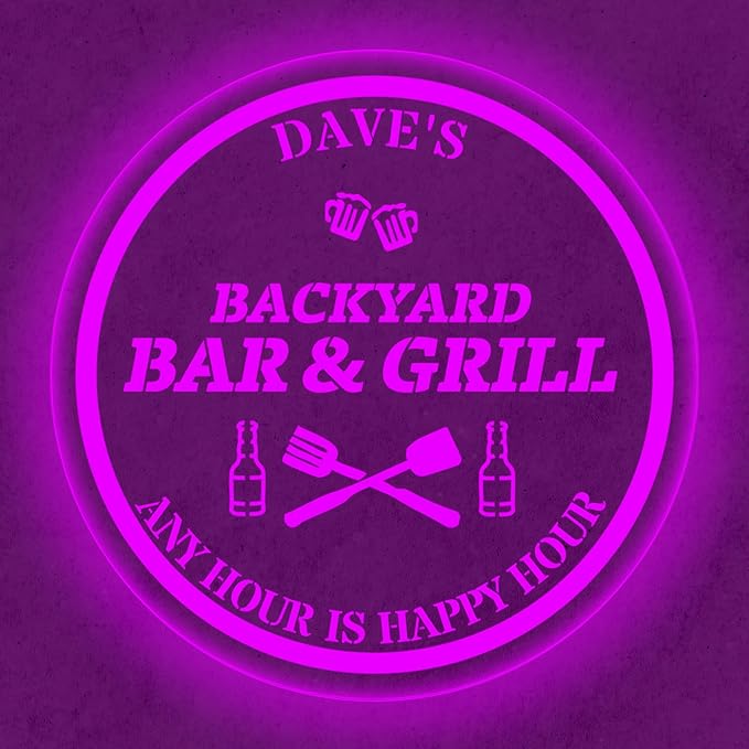 Custom Acrylic LED Bar Sign – Personalized Color Changing Wall Decor for Backyard Patio, Home Bar, Kitchen, or Man Cave (Bar & Grill, 20 INCHES)