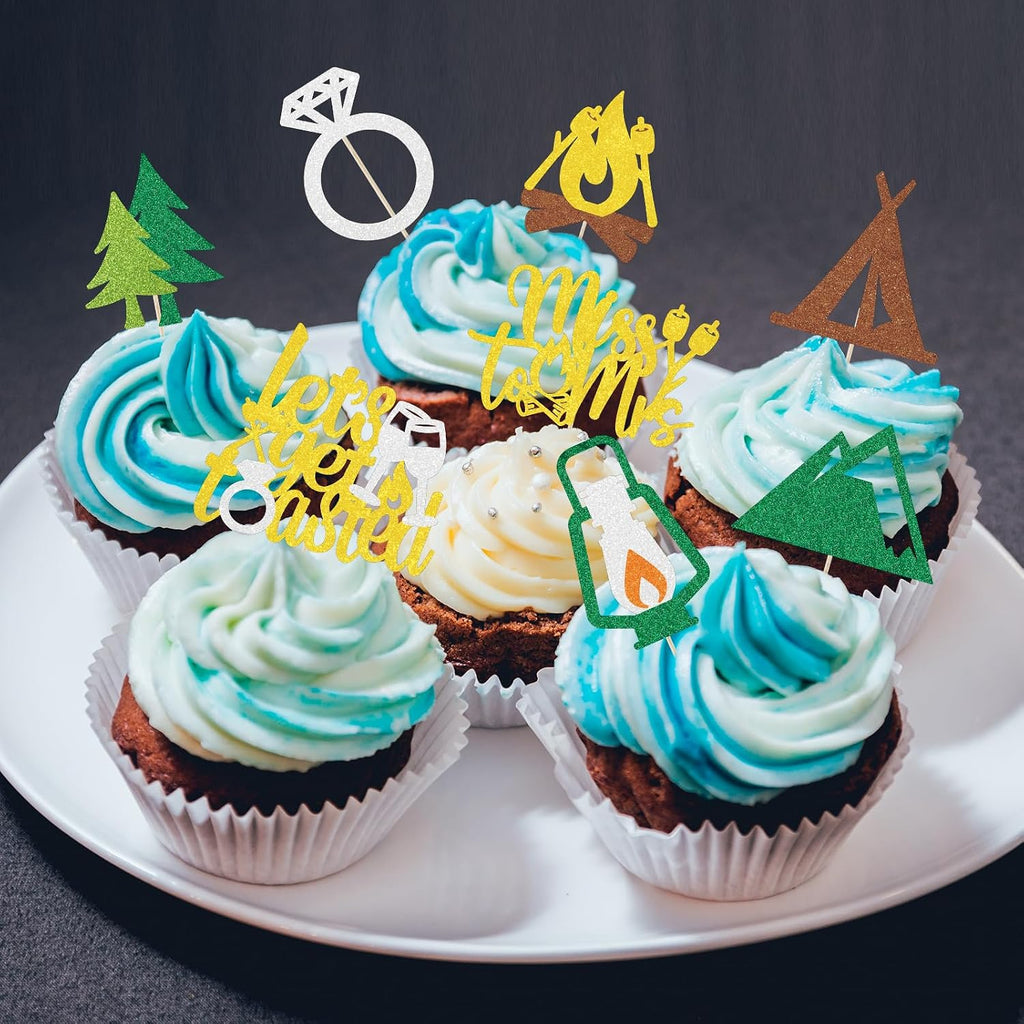 Camp Bachelorette Cupcake Toppers Decorations, 32PCS Camping Bachelorette Cupcake Picks Party Decoration for Bridal Shower Decor Supplies