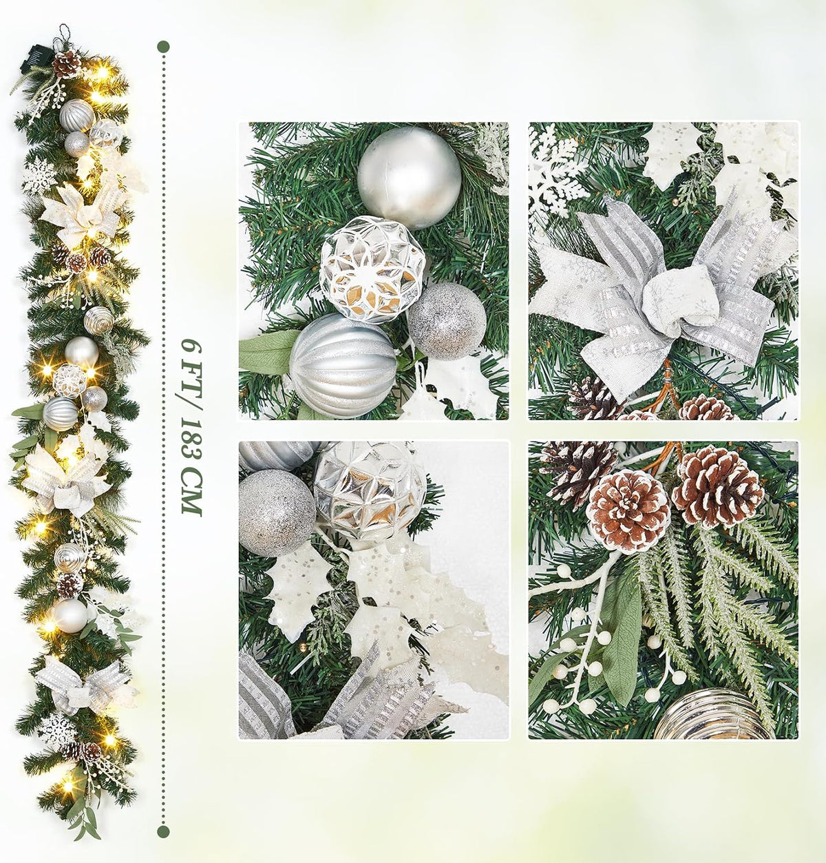 6ft lighted christmas garland, battery operated christmas garland shown in use