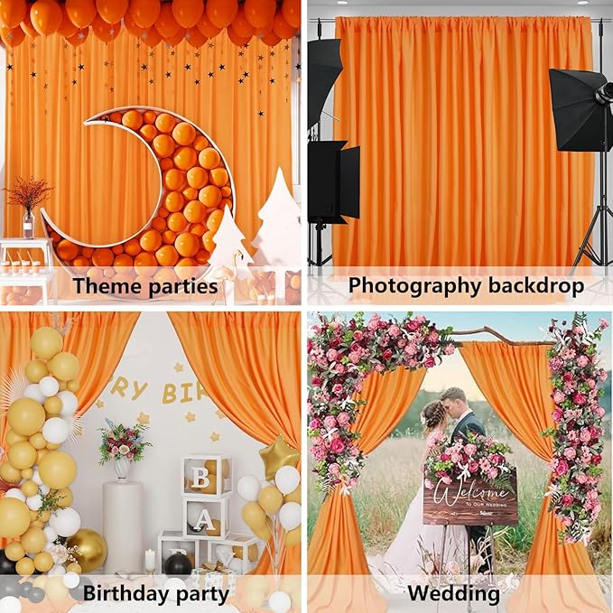 10 x 7 Feet Orange A Backdrop Curtain for Partie, Background Curtains for Photoshoot, Birthday, Wedding, Halloween, Thanksgiving, Christmas, New Year Party Decorations 5Ft x 7Ft, 2 Panels