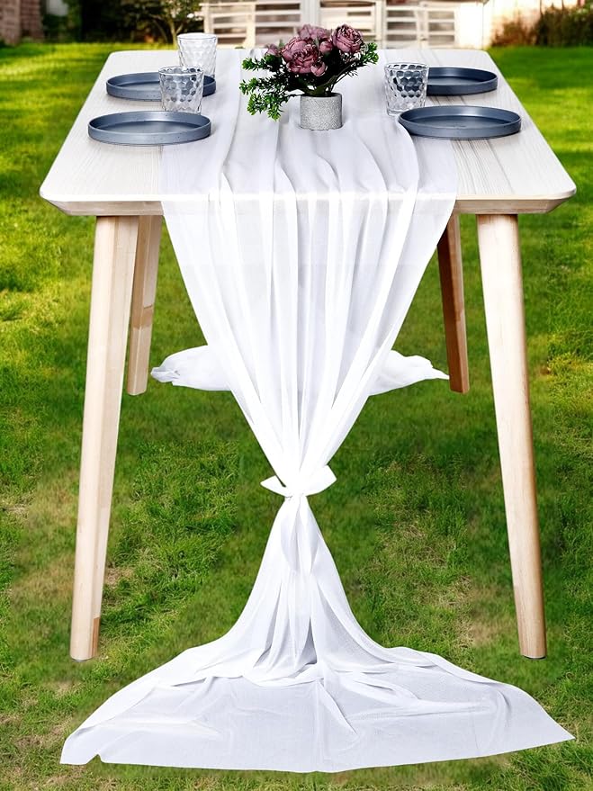 MDS Halloween Chiffon Table Runner - 20 Pack, 29 x 170 Inches, 14ft Each - Sheer Spooky Table Runners for Haunted House Parties, Trick-or-Treat Tables, Witchy Décor, Wedding & Events - White