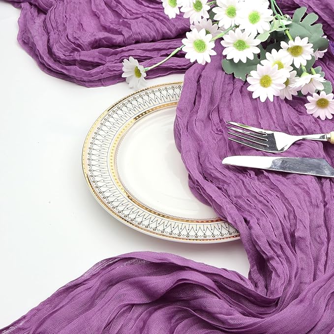 6 Pack Purple Cheesecloth Fall Table Runner 10ft Boho Gauze Fabric Cheese Cloth Table Runner 35 x 120 Inch Rustic Sheer Runner For Romantic Wedding Decor Baby Shower Party Table Centerpiece Decoration