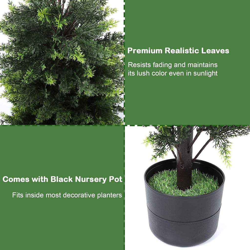 pinpon 2-pack 4ft artificial cedar tree with detachable, close-up detail