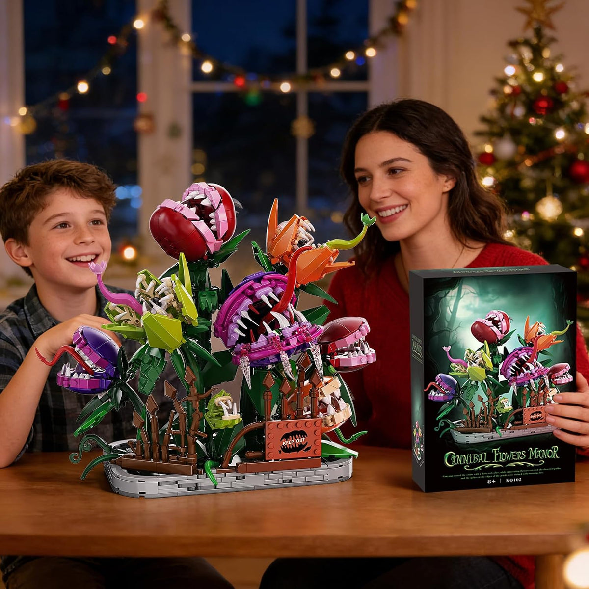 audrey 2 piranha plant building block set 1266pcs on a desk or shelf