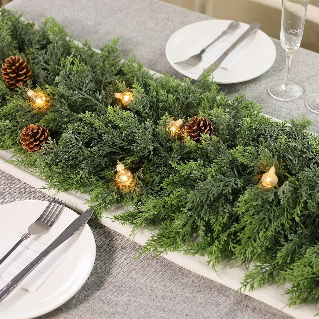 6ft 1pcs artificial christmas cedar garlands for home, close-up detail