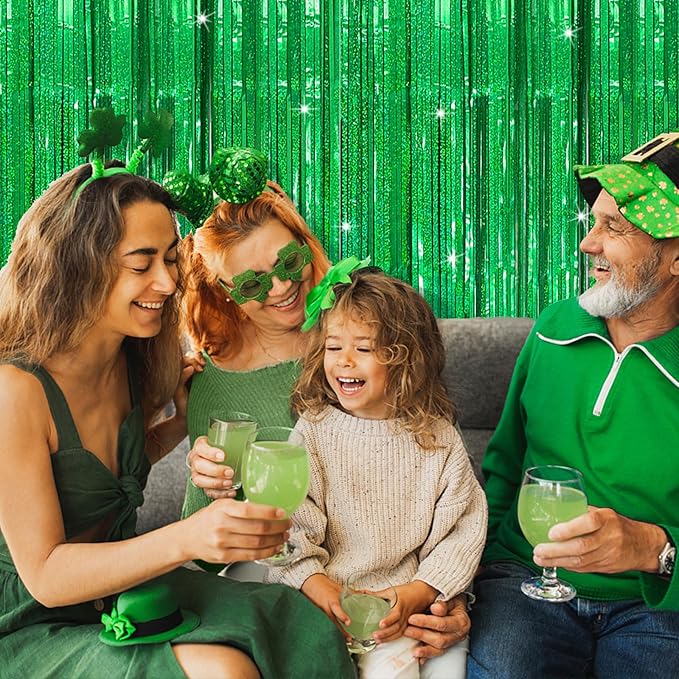 2 Pack Neon Green Birthday Decorations Foil Fringe Curtain Green Streamers for Glow Party Graduation Christmas St. Patrick's Day Streamers Decorations Bachelorette Party Accessories for Women
