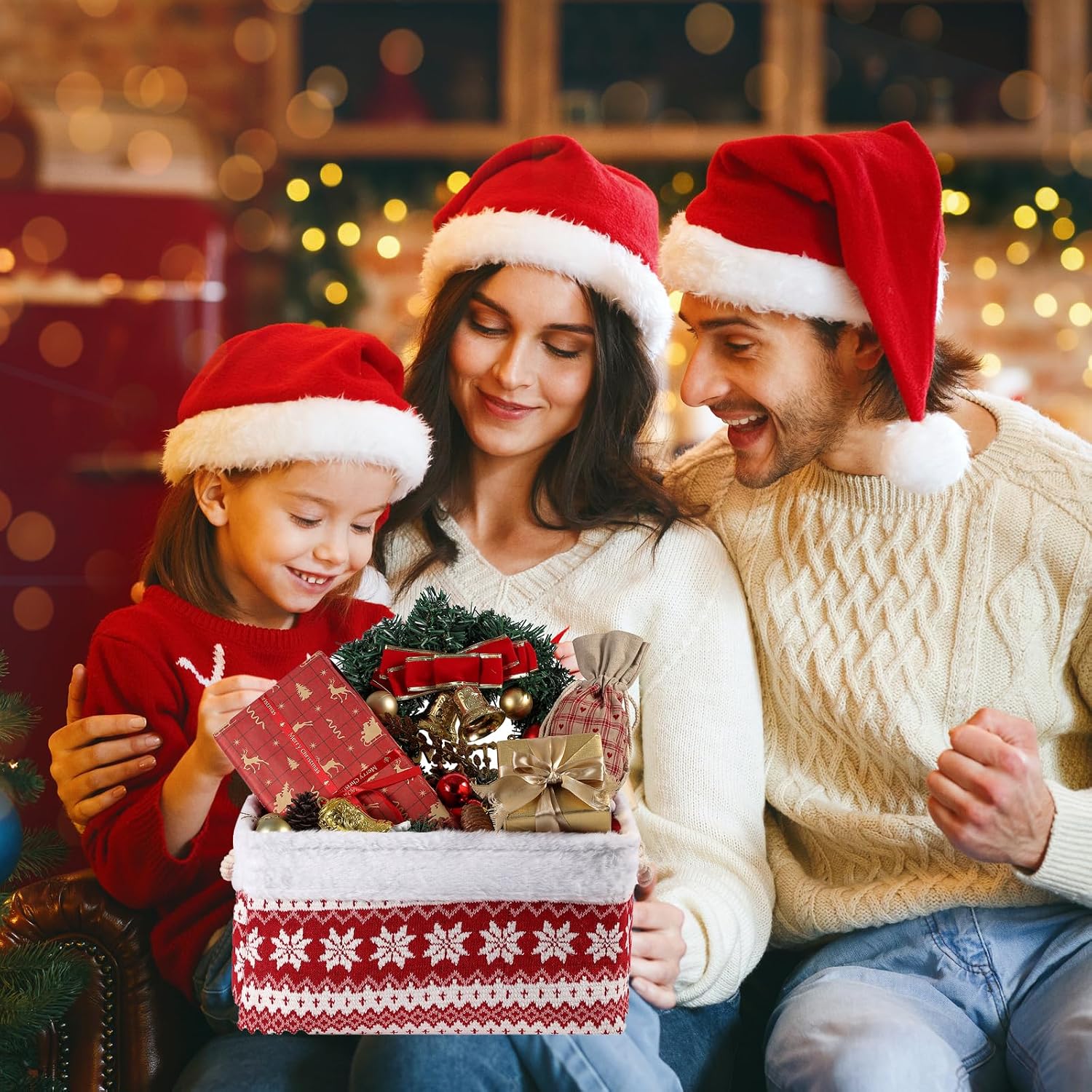 Christmas Basket Large Empty Christmas Baskets Red Christma Gift Baskets with Handles Holiday Storage for Gifts Holiday Decor for Baby/Kids/Nursery Room