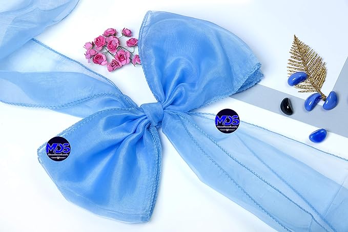 MDS Pack of 75 PCS Organza Chair Sashes Wider Dining Chair Bows Ribbon Tie Back for Wedding Party Birthday Bridal Shower Reception Event Banquet Home Chair Cover Decoration - Baby Blue