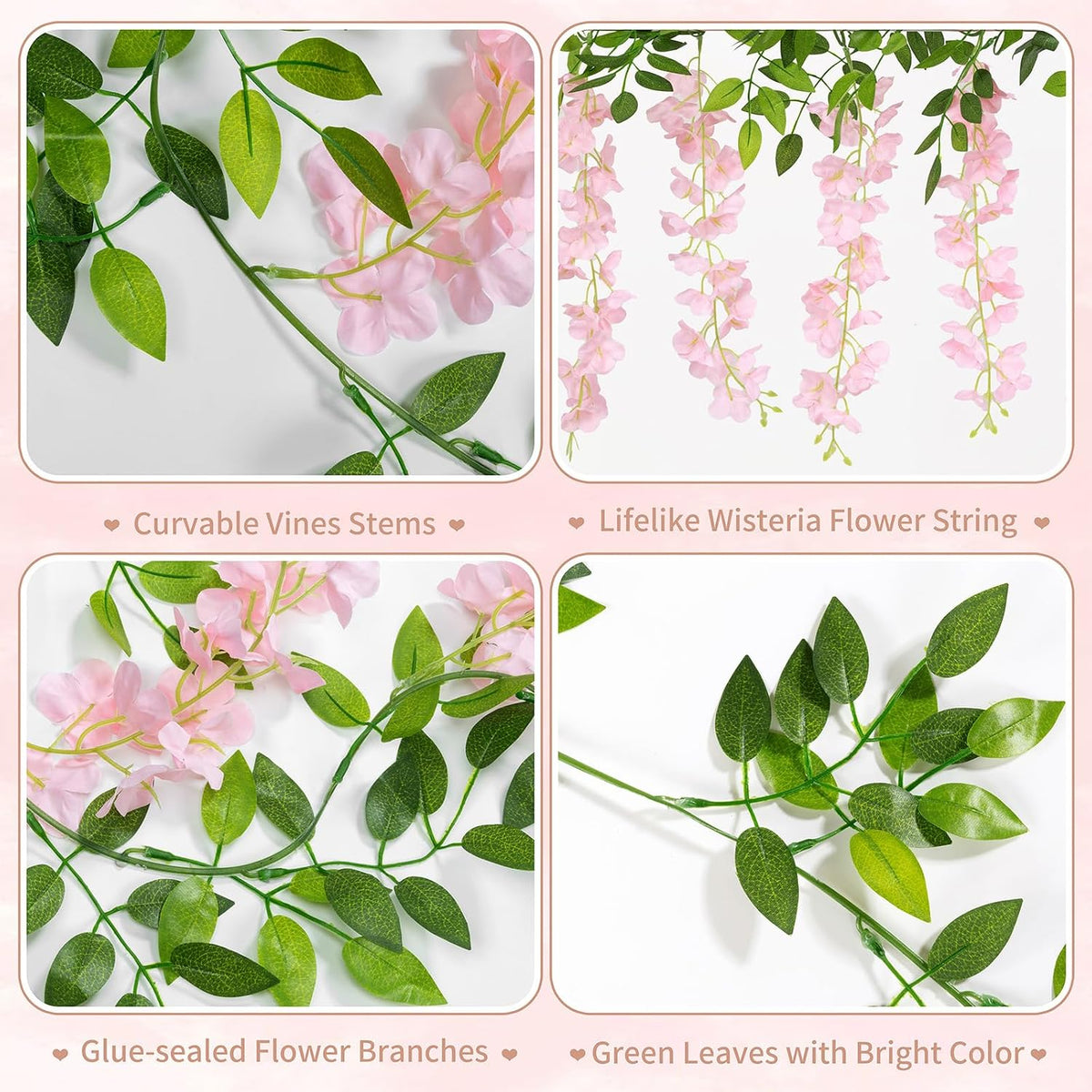 u'artlines 10pcs 7.2 ft/piece artificial wisteria garland light, package contents