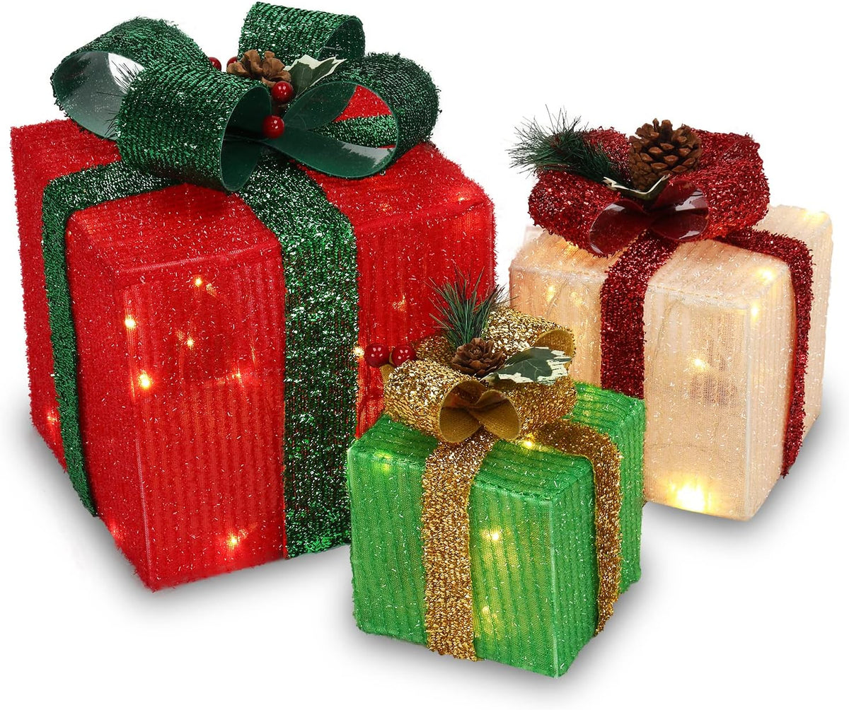 vingli christmas lighted gift boxes set of 3, main product view