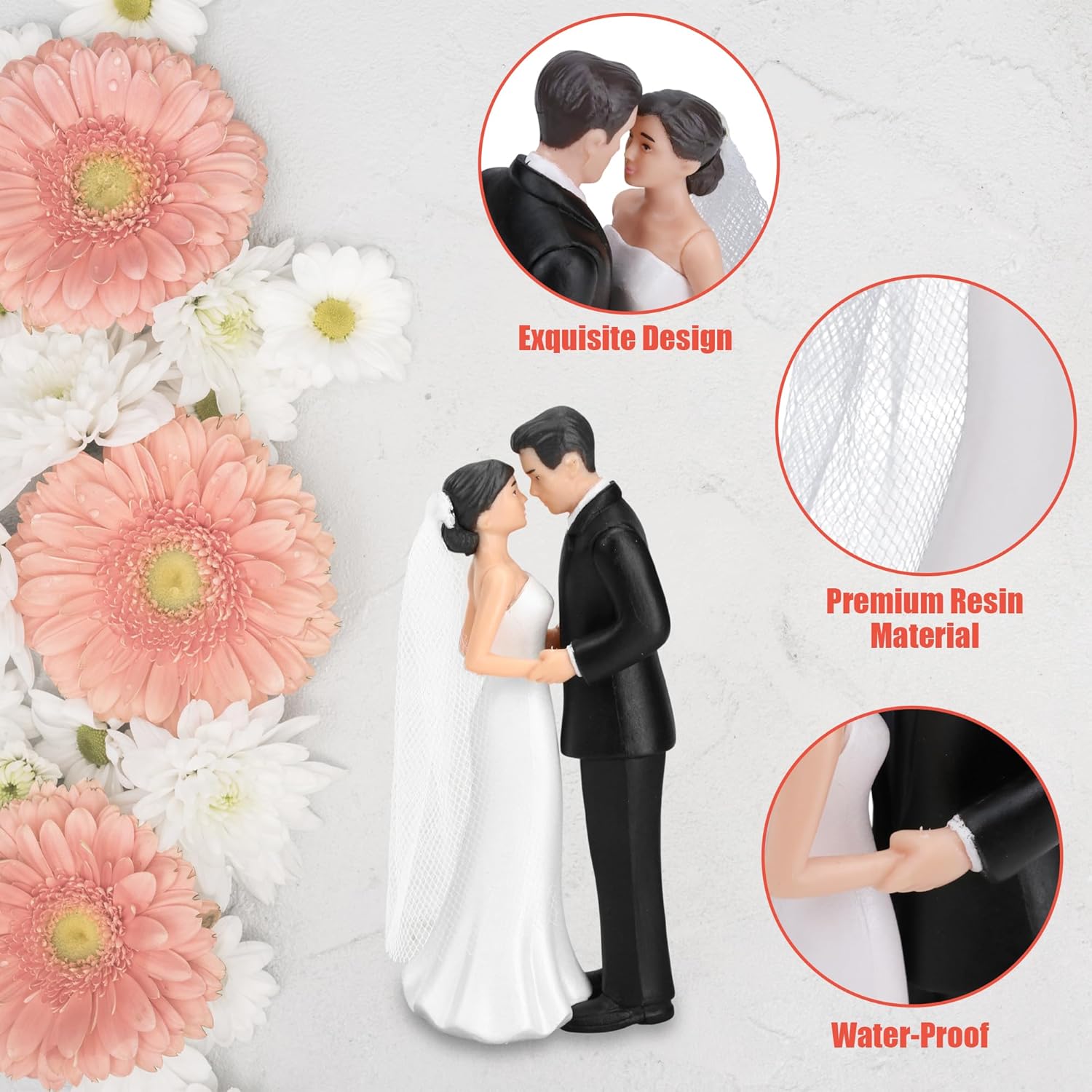4.3” Traditional Bride and Groom Cake Toppers – Elegant Romantic Wedding Cake Vintage Couple Figurine, Pastel Novios Para Statue for Engagement, Anniversaries, Bridal Showers Parties, Party Decoration