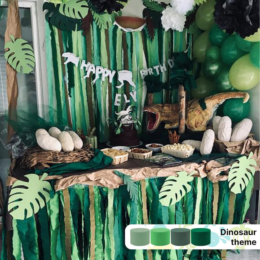 PartyWoo Sage Green Crepe Paper Streamers 6 Rolls 492 ft Pack of Hunter Sage Green Gold Sand White Crepe Paper for Jungle Safari Graduation Birthday Party Decorations (1.8 Inch x 82 Ft/Roll)