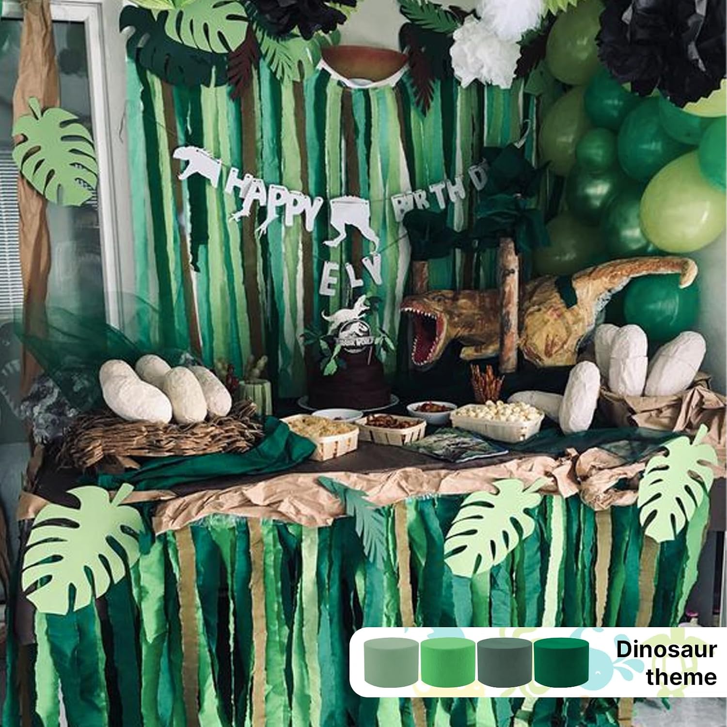 PartyWoo Sage Green Crepe Paper Streamers 6 Rolls 492 ft Pack of Hunter Sage Green Gold Sand White Crepe Paper for Jungle Safari Graduation Birthday Party Decorations (1.8 Inch x 82 Ft/Roll)