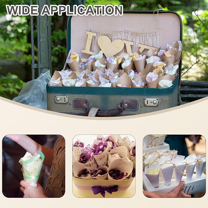PATIKIL Wedding Confetti Cones, 100 Pcs Paper Tapers Hollow Print Wave Cone Bouquet for Party Candy Gift Boxes Chocolate Bags Buffet Bachelor Party Petals, White