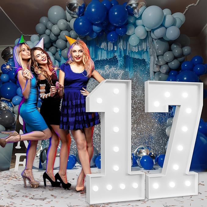 Marquee Numbers Large 17th-Birthday Decorations: 4ft Light Up Number Party Decor 71 Year Old Girl And Boy Birthday Decoration Backdrop 71 Anniversary Cardboard Big Mosaic Balloon Frame Number 17