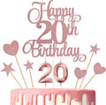 20th Birthday Cake Decorations, 20th Birthday Candles Cake Numeral Candles and Glitter Happy 20th Birthday Cake Toppers Set for Birthday Party Supplies (Rose Gold)