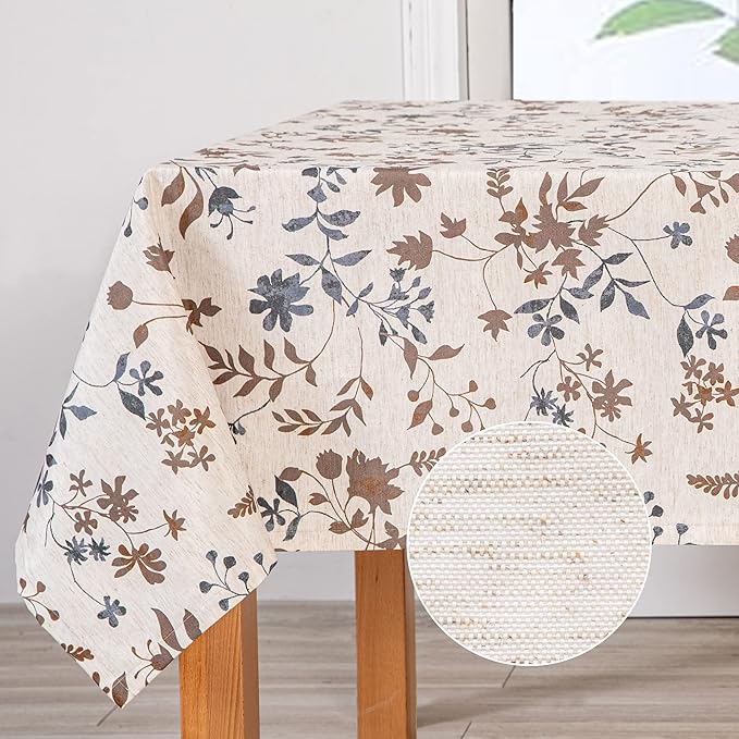 MYSKY HOME Rustic Tablecloth Classic Brown Leaves Printed Linen Fabric Table Cover Waterproof Fabric Tablecloth Farmhouse Decoration 60x102 Inches Rectangle/Oblong for Kitchen Dining and Outdoor Use