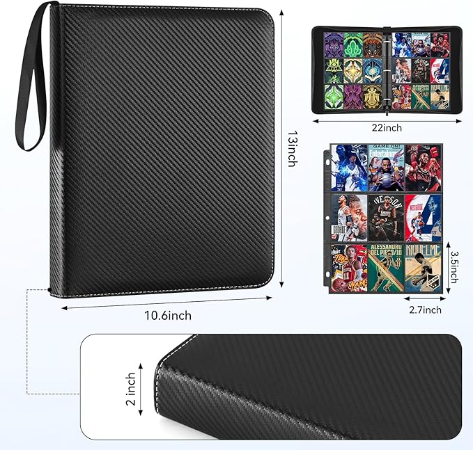 9 Pocket Card Binder, 900 Double Sided Pockets, PU Collection Binder for MTG, TCG, Sports Cards, Black (Carbon Black)