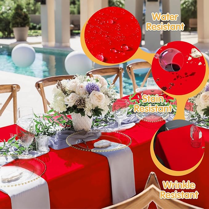 BRILLMAX 6 Pack Red Tablecloths 70 x 120 Inch for 6ft or 8ft Rectangle Tables - Rectangular Bulk Linen Polyester Fabric Washable Cloth Cover for Wedding Reception Banquet Birthday Party