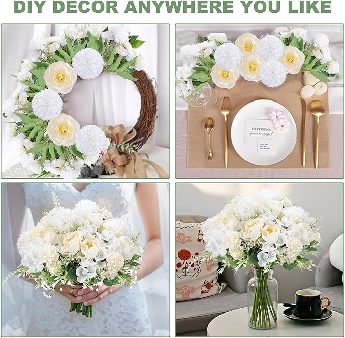 12 Packs Peonies Artificial Flowers,Silk Artificial Peonies Flowers Fake Peony Faux Floral Arrangements Bouquet for Centerpiece Table Wedding Party Home Decor White