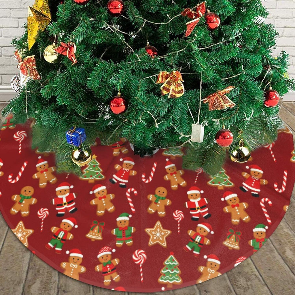 Gingerbread Man Candy Christmas Tree Skirt 48 Inches Holiday Home Party Supplies Xmas Trees Mat Decorations