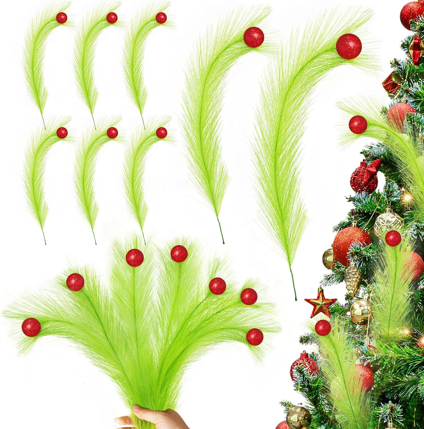 8 Pcs Christmas Tree Topper,17 Inch Christmas Tree Decorations,Red Green Christmas Tree Picks Ornaments for Tree Decorations