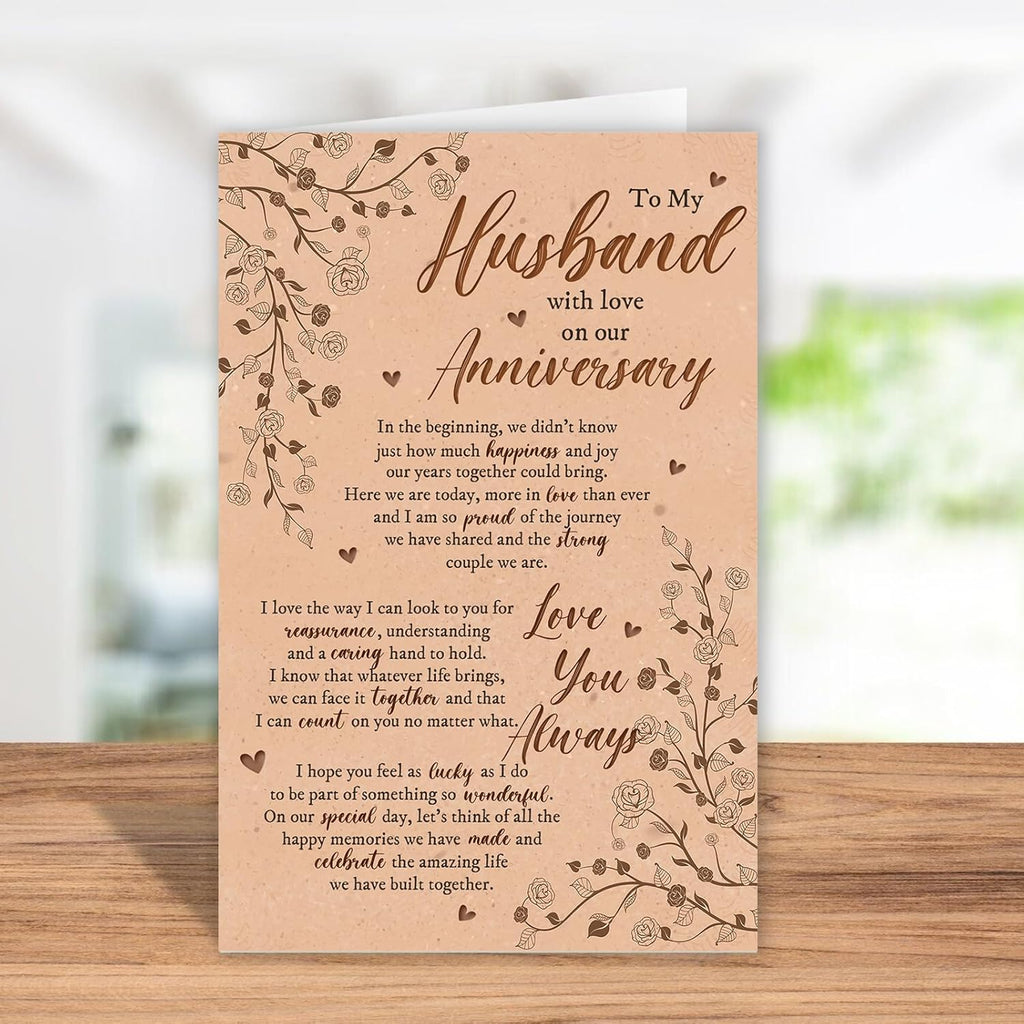 Sweet Anniversary Card for Him, Romantic Wife To Husband Greeting Card With Heartfelt Message, To My Husband With Love on Our Anniversary