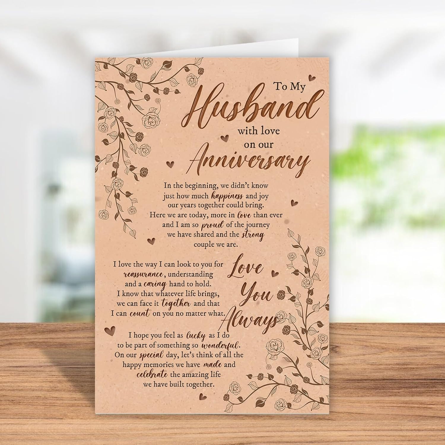 Sweet Anniversary Card for Him, Romantic Wife To Husband Greeting Card With Heartfelt Message, To My Husband With Love on Our Anniversary