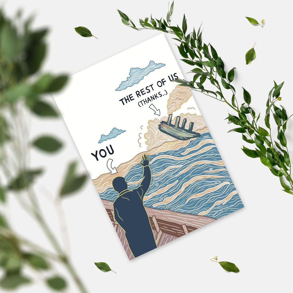 Funny Sinking Ship Card, Goodbye Farewell Cards for Coworker Employee Boss, Sarcastic Retirement or Work Leaving Gift for Him Her, Office Thank You Card