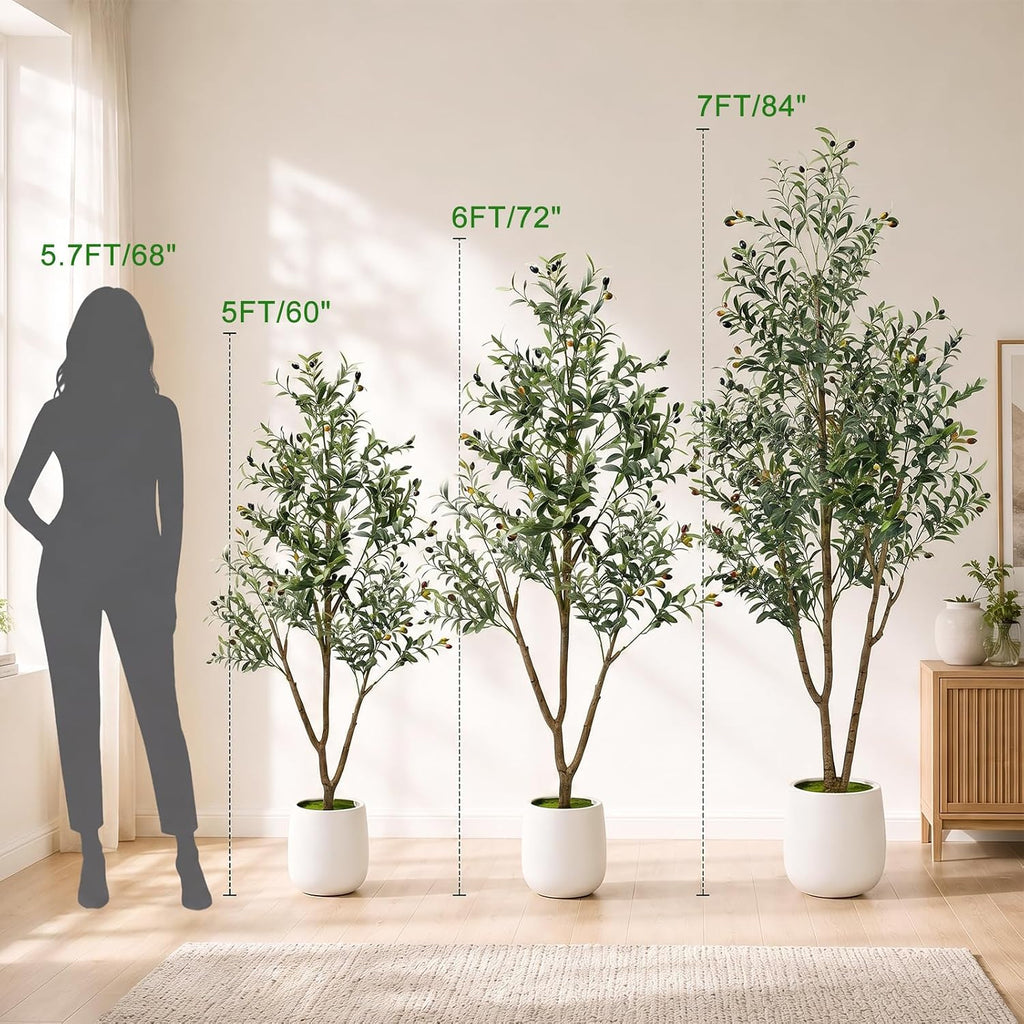 7ft artificial olive tree with lights & planter, side view
