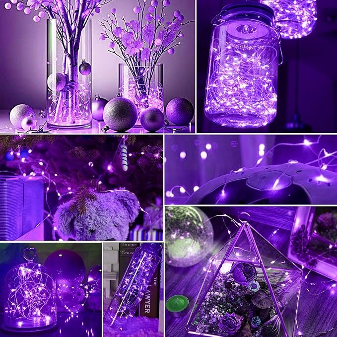 pozzolanas 24 Pack Purple Battery Operated String Lights - 7ft Waterproof Fairy Lights with 20 LEDs for Home, Mason Jar, Party, Wedding, Halloween, Christmas Decorations