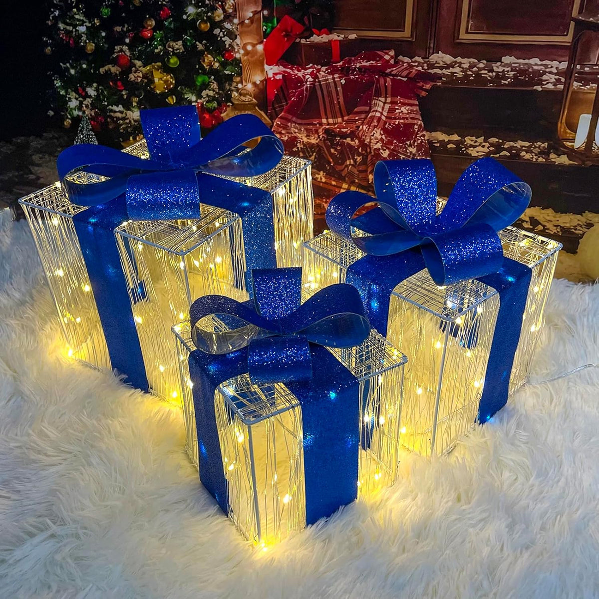 christmas decorations: set of 3 christmas lighted gift, main product view