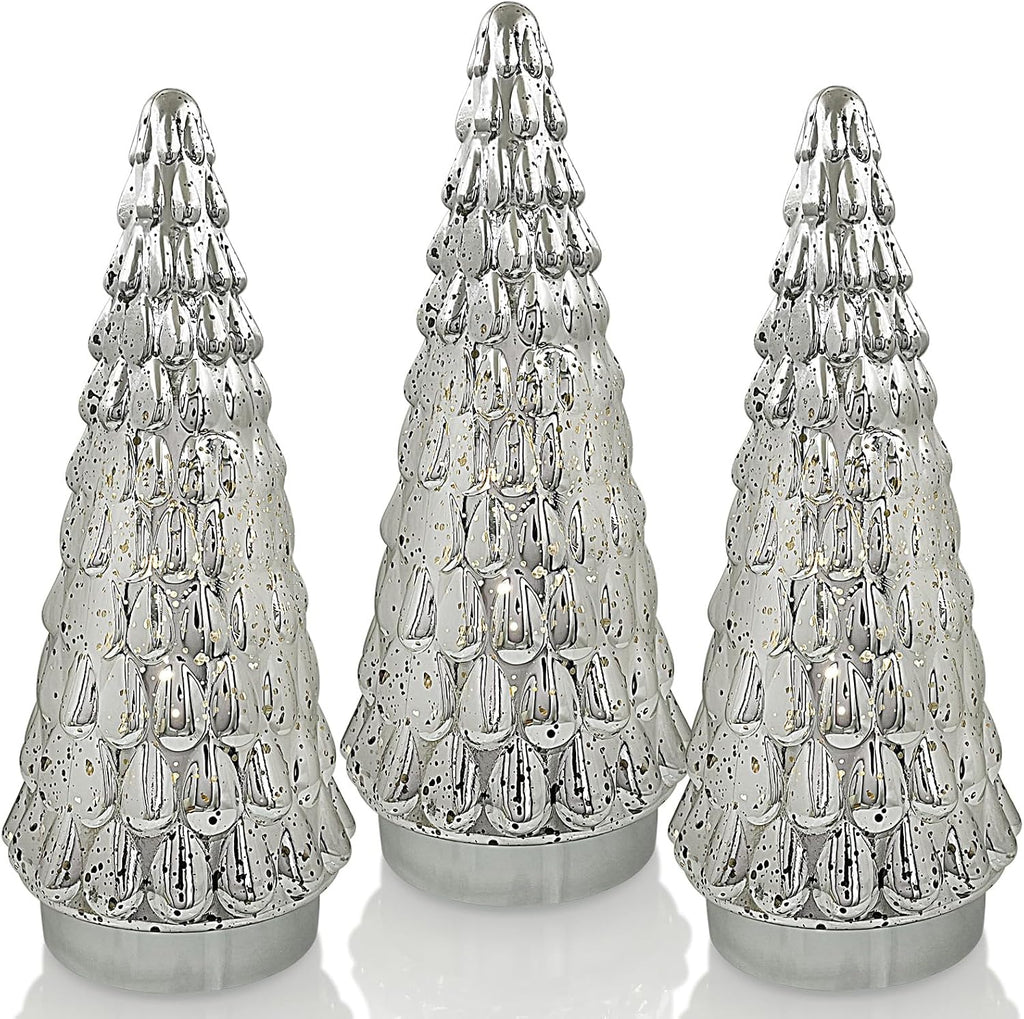silver tabletop christmas tree 3pcs, small mercury glass, main product view