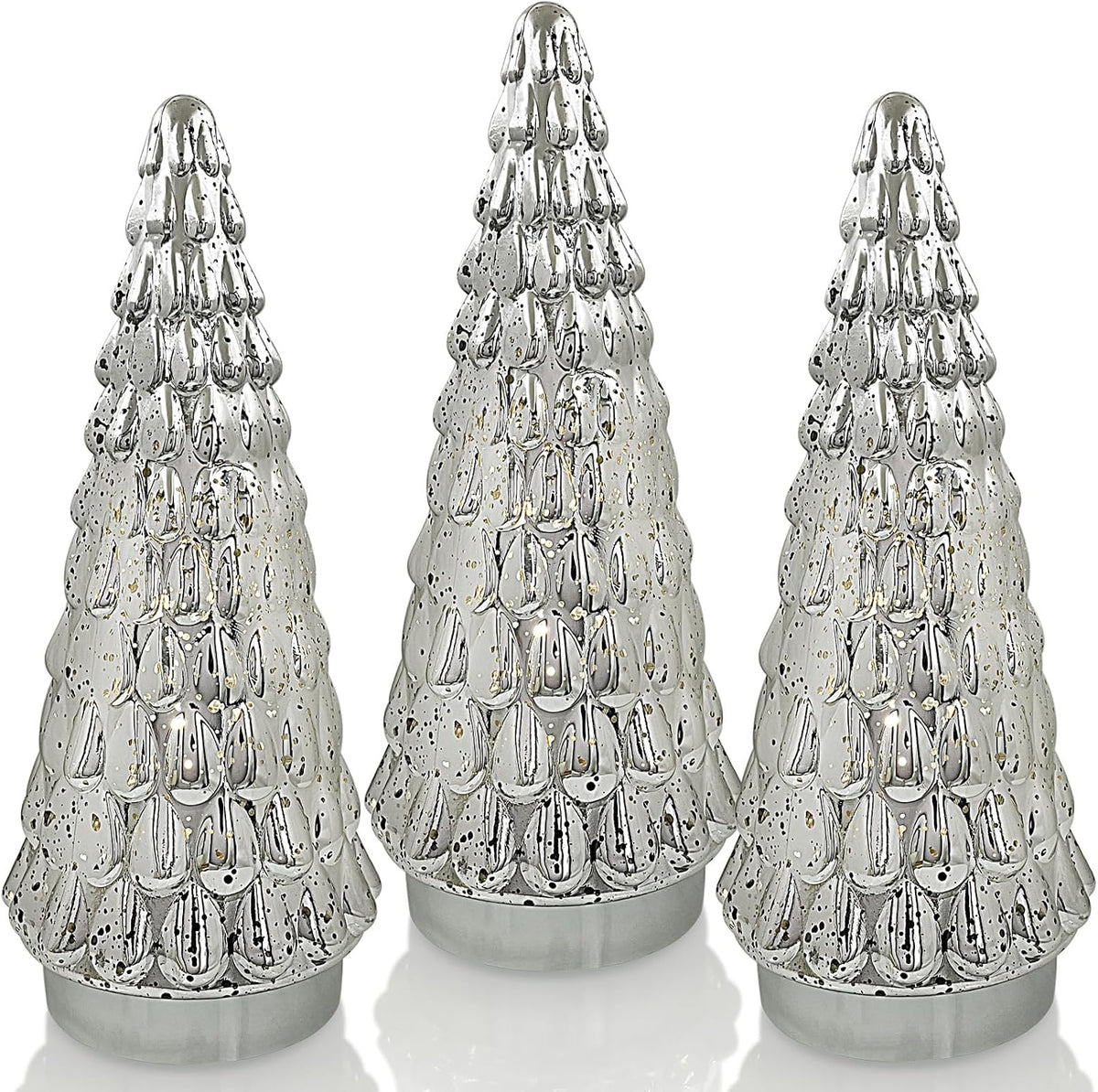 silver tabletop christmas tree 3pcs, small mercury glass, main product view