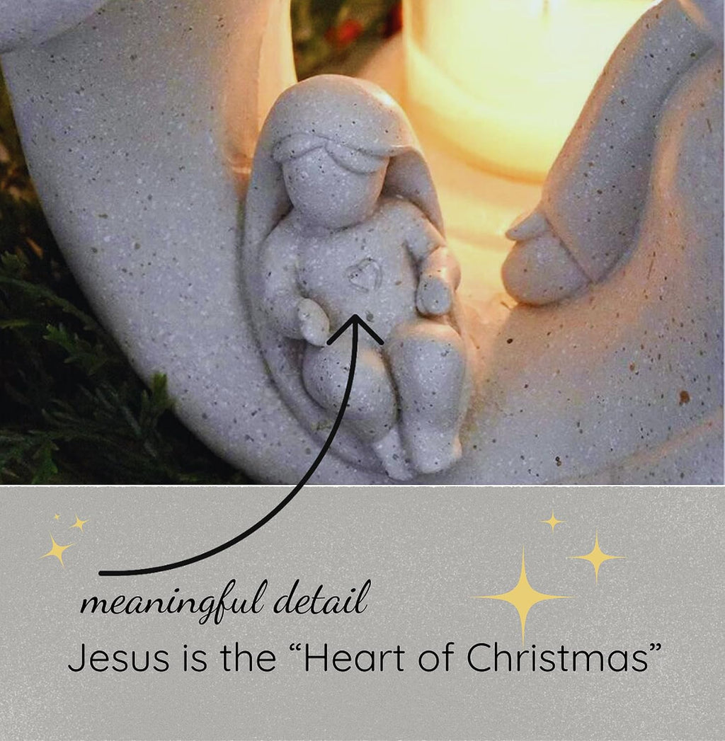 Nativity Sets for Christmas Indoor Statue with LED Tealight Candle Holder Contemporary Style Decoration Holy Family Figurine Gift, Present, Decorate for Holidays