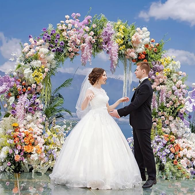 Asee'm 8.5FT White Wedding Arch Round Backdrop Stand Large Circle Metal Floral Balloon Frame for Party Anniversary Birthday Graduation Valentine Ceremony Decorations