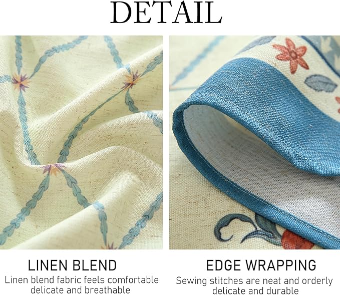 ISAENNE Designer Linen Floral Small Round Tablecloth,Light Green Farmhouse Durable Table Cloth,Washable Decor Tablecloths for Dining Kitchen Thanksgiving Christmas,Diameter 55"-Floralsea B