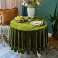 Velvet Tablecloth Luxurious Solid Round Table Cloth,Oblong Retro Farmhouse Ruffle Tablecloths Washable Table Cover for Party Wedding Baby Shower Kitchen Dinning Tabletop Decoration