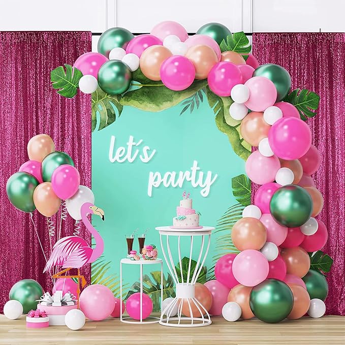 Sugargirl Fuchsia Sequin Backdrop Curtain 4 Panels 2FTx8FT Glitter Fuchsia Background Drapes Sparkle Photography Backdrop for Party Wedding Birthday Wall Decoration