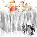 3 Pack 29 x108 Inch Silver Foil Fringe Table Skirts Metallic Banner for Tinsel Streamer Garland Backdrop for Parade Floats Mother's Day, Graduate, Birthday, Wedding Party Decoration