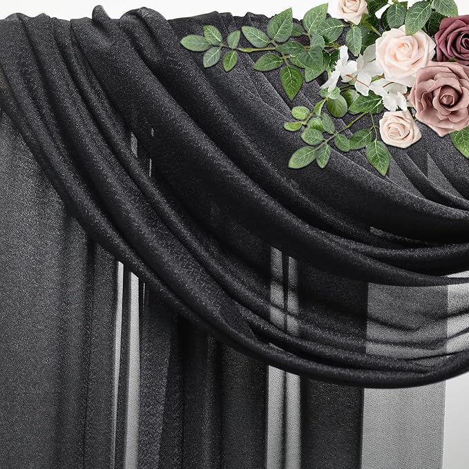 Wedding Arch Draping Fabric 4 Panels 28.7" x 20FT Black Sheer Chiffon Backdrop Drapes for Wedding Ceremony Birthday Party Bridal Shower Outdoor Decoration