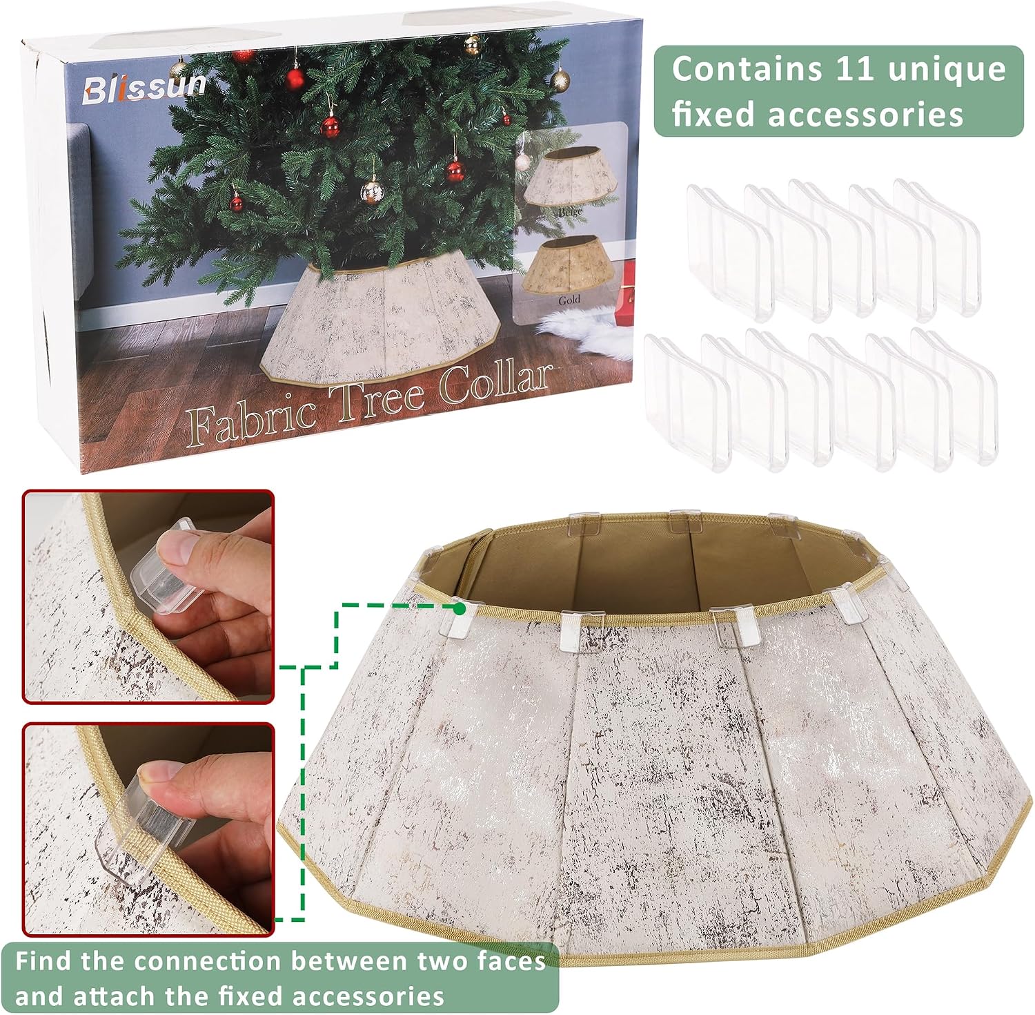 Blissun Fabric Christmas Tree Collar, Xmas Tree Ring, Willow Christmas Tree Skirt for Christmas Tree Decorations (Concrete Beige)